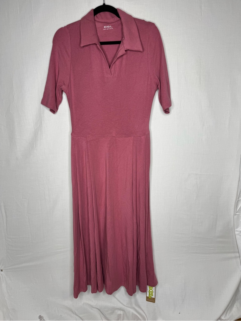 OGL Litewarm Polo Neck Elbow Length Sleeve Midi Built In Bra Dress Pockets XL